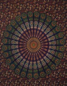 Tapiz de algodón con Mandala de pavo real, tamaño doble, hermoso bohemio Hippie, colgante de pared, ropa de cama de varios colores por consignadores indios - Product Image 1