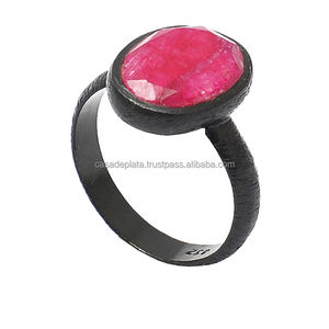 Genuino Rosa bisel rubí 925 anillo de plata al por mayor de piedras preciosas hechas a mano joyería moda anillo de forma ovalada fabricación al por mayor - Product Image 1