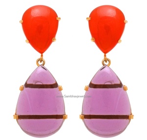 Antique Purple <b>Amethyst</b> <b>Earrings</b> Vintage Handmade 18K Gold Plated 925 Sterling Silver Ear <b>Studs</b> Classic Lock Shape Parties - Product Image 1