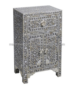 Armoire de chevet en bois et métal incrusté de nacre Mobilier de maison polyvalent pour salon entrée salle de bain et hôtel - Product Image 1