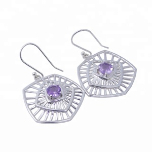 Beautiful Natural Amethyst Gemstone <b>Drop</b> <b>Earrings</b> Solid 925 Sterling <b>Silver</b> <b>Earring</b> Manufacturer - Product Image 1