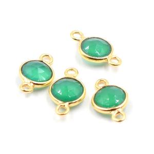 Conector de Bisel de Plata de Ley Chapado en Oro de 14k/18k con Ónix Verde Redondo, para Fabricación de Joyería Artesanal - Product Image 4