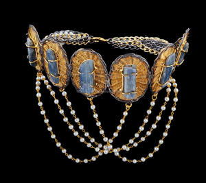 Piedra preciosa de cianita de dos tonos y cuentas de perlas bohemias, collar de latón de estilo étnico Unisex, gargantilla de cianita en bruto, regalo de boda perfecto - Product Image 2