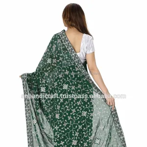 Groene Etnische Slijtage Sari Steen Werk Sari Designer Steen Werk Lehenga Sari