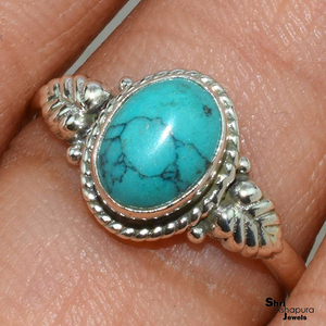 Bague ovale en argent sterling 925 vert turquoise au look classique, style bohème, sertie clos, bijoux de mariage et de fiançailles, vente chaude - Product Image 1
