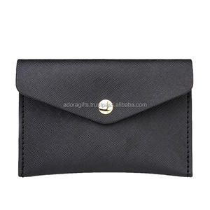 เคสนามบัตรหนัง Saffiano สีดำสำหรับผู้หญิงที่ใส่นามบัตรและที่ใส่บัตรประชาชนแบบปรับแต่งโลโก้ได้ - Product Image 1