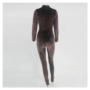 Automne hiver longues barboteuses mince salopette complète femmes Sexy velours body moulante velours combinaisons - Product Image 5