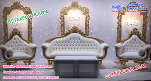 Ensemble de chaises de mandap blanches spectaculaires, chaise à dossier haut en métal doré, chaises de mariage asiatiques pour la mariée et le marié, chaises décoratives pour mandap, États-Unis - Product Image 5