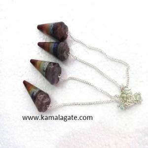 Pendule Reiki à chaîne à sept chakras à facettes en cône naturel avec pendule à motif de radiesthésie en cristal de quartz semi-précieux - Product Image 1