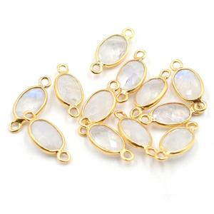Pierre de lune arc-en-ciel forme ovale lunette en argent sterling 925 connecteur plaqué or fabrication de bijoux faite à la main - Product Image 4