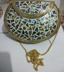 Mata jahat mosaik logam ibu dari tas clutch mutiara buatan tangan antik tas clutch etnik untuk wanita dengan harga rendah oleh kerajinan mewah