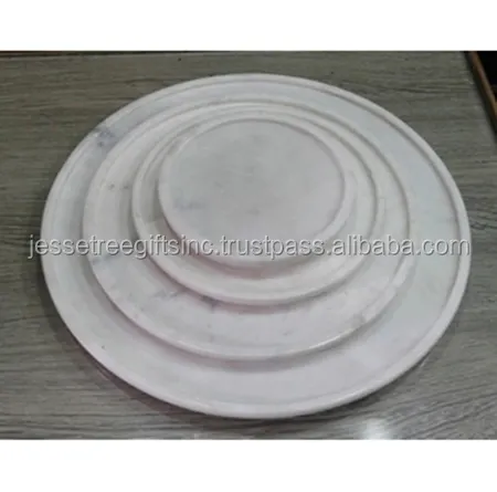 Assiettes de luxe en marbre avec finition en pierre polie et forme ronde, ensemble de quatre pièces de bonne qualité, prix de gros, assiettes à dîner