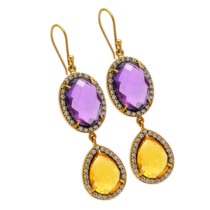 925 Sterling Silver Fish <b>Hook</b> Dangle <b>Earrings</b> Amethyst Zircon Gemstones Gold Plate Prong Setting for Weddings Parties Gifts - Product Image 2