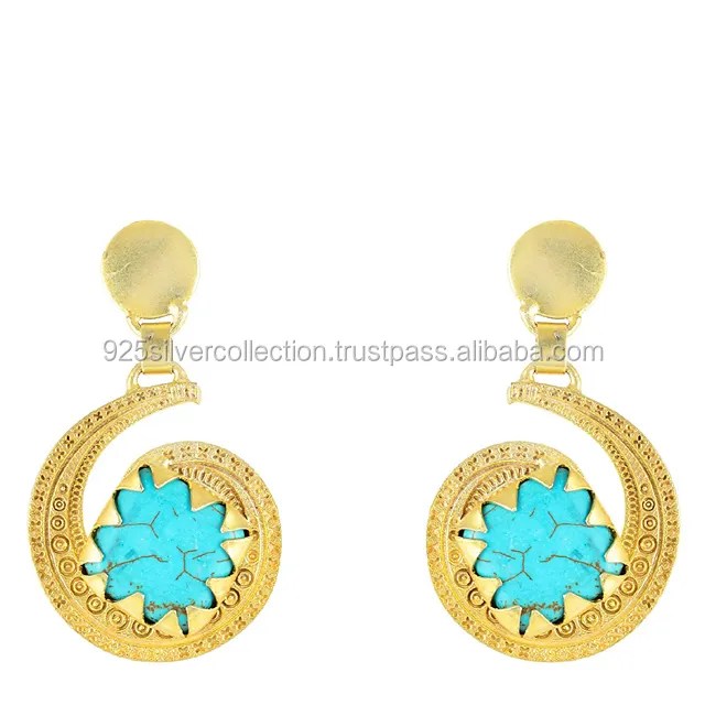 14K Gold Plated Studs Sieraden Turquoise Edelsteen Oorbellen