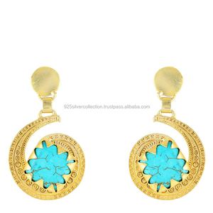 14K Gold Plated Turquoise <b>Stud</b> <b>Earrings</b> Brass Jewelry for Special Occasions-Parties Engagements Anniversaries or Gifts - Product Image 1