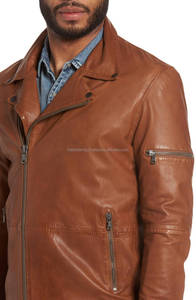 Blouson en cuir véritable pour homme, Style de motard, veste en cuir véritable avec fermeture éclair avant, vente en gros, - Product Image 3