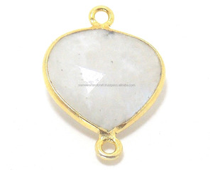 Bisel facetado de doble fianza de 12x16mm chapado en oro de 18 quilates, piedra lunar arcoíris blanca en forma de corazón, Conector de grado AAA, hallazgos de joyería Bohemia - Product Image 1