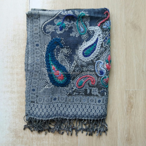 Bufandas clásicas de lana de Cachemira con bordado a mano, chales de Cachemira con bordado a mano, estilo étnico indio, colorido, a la moda, de Jaipur - Product Image 3