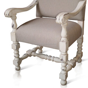Fauteuil de loisir français rembourré en gris avec finition vieillie en bois de palissandre, meubles de salon, L 62 P 62 H 110 cm - Product Image 4