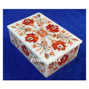 Cajas de Regalo de Mármol con Bonito Diseño de Flores Incrustadas en Rojo - Product Image 1