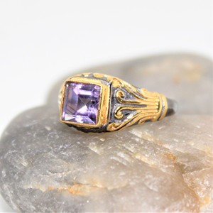 Superventas 18K chapado en oro 925 anillo de plata esterlina hecho a mano diseñador forma cuadrada amatista boda joyería suministro al por mayor - Product Image 4
