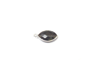 Conector de Joyería Boho con Bisel de Plata de Ley 925/Latón Chapado, Cuarzo Ónix Negro de 9x15mm, Gema Natural, Forma Marquesa, de Moda - Product Image 1