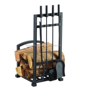Ensemble d'outils pour foyer en fer avec revêtement en poudre noire avec porte-bûches - Product Image 6