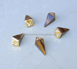 Bijoux pendentifs pyramides œil de tigre pour enfants en acier inoxydable avec réglage de lunette - Product Image 1