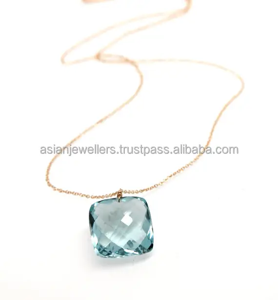 Blue Topaz Quartz gemstone 925 sterling silver vermeil gold necklace