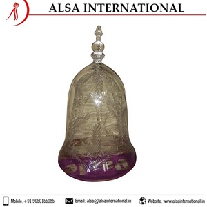 Cúpula de cristal decorativa con Base de vidrio y trabajo de corte de hojas - Product Image 6