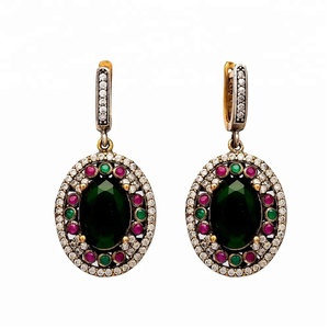 Pendiente auténtico de piedra de Esmeralda y rubí, joyería de plata de ley 925 hecha a mano turca, venta al por mayor - Product Image 1