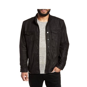 Nouvelle arrivée, veste en cuir suédé noir pour homme avec poches à rabat sur le devant, boutons pression, doublure en soie - Product Image 1