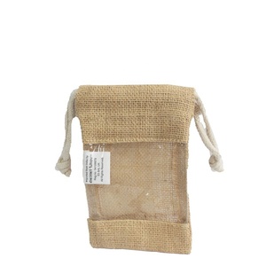 <b>Jute</b> Drawstring Pouch <b>Bag</b> with PP Window Biodegradable Eco Friendly Custom Printed <b>Gift</b> <b>Bag</b> for Jewelry and Cosmetics Packaging - Product Image 3