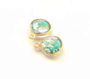 พลอยทับทิมสีเขียวเครื่องประดับทองเหลืองรูปหัวใจ24K ชุบทองตัวเชื่อมต่อแบบสองด้านทำด้วยมือ - Product Image 4