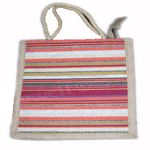 Bolso de playa de yute tejido a mano con diseño geométrico, bolso de compras de lona a rayas de tamaño mediano con asa de cuerda para compras. - Product Image 1
