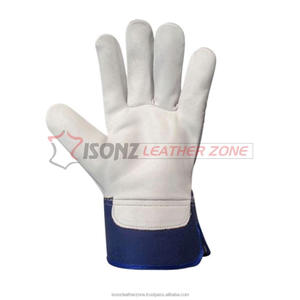 Guantes de Trabajo de Cuero Vacuno Azul ISONZ, Estilo Canadiense, Uso Industrial, Forro de Goma en el Puño, 1.2 mm de Grosor, 10 Pulgadas de Largo, Resistentes al Fuego - Product Image 2