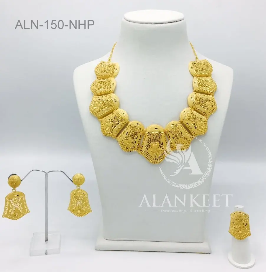 Gold Plated Jewellery Short Necklace Set With Earring, Ring