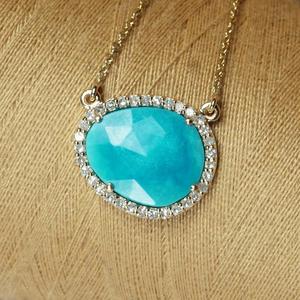 สร้อยคอเพชรเทอร์ควอยซ์แท้สีขาว14K สีเหลืองทอง - Product Image 6