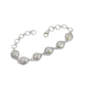 กำไลข้อมือเงินสเตอร์ลิงทำจาก S925อินเดียทำด้วยมือพลอยไข่มุกธรรมชาติกำไลข้อมือสีโรสโกลด์สวย - Product Image 1