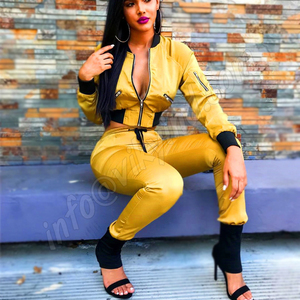 2019 automne Hiver Dames mode 2 Pièces Ensembles Fermeture Éclair Sexy Tops Cordon Longueur Mollet Pantalon D'entraînement Survêtements Costume Décontracté - Product Image 1