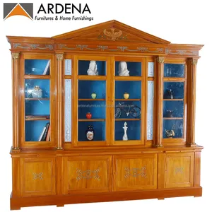 Wholesale French Style Antique Mahogany Wooden Bookcases with Glass Door and Drawer Office Furniture Home Decor Interior Storage