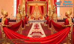 Mandap Cuadrado de Fibra para Bodas Grandiosas en Malasia, Mandap Lujoso para Bodas de Sri Lanka, Mandap Cuadrado Tallado en Fibra Dorada para Bodas en el Reino Unido - Product Image 4