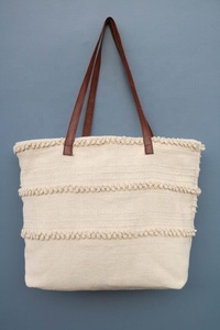 Bolsos Tote Casuales de Tela de Algodón Bohemia Tejida HILTEX, Patrón Geométrico, 20 Pulgadas, Cierre Abierto, Dos Asas Suaves para Viaje - Product Image 2