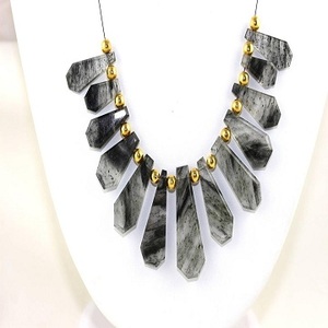 5.5" Long Natural <b>Black</b> Rutile Gemstone Faceted Fancy Shape Fashion Jewelry <b>Pendant</b> <b>Necklace</b> Indian Wholesaler - Product Image 1