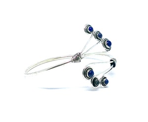 Nouveau Design pour femmes 6 pierres plaqué argent Lapis Manchette Bracelet Bijoux à la mode - Product Image 2