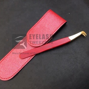 Pinset bulu mata baja berkelanjutan Jepang profesional kualitas tinggi emas merah dengan Label pribadi ekstensi bulu mata Volume Rusia
