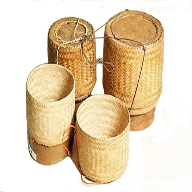 Littlevivi Thai Handmade Sticky Rice Serving Basket Original Bamboo Color Large 