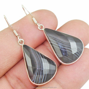 Pendientes de piedras preciosas de ágata de Botswana, joyería de moda para mujer, pendientes de plata de ley 925 sólida, Pendientes colgantes de plata para mujeres y niñas - Product Image 1