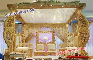 มณฑปไม้โบราณสไตล์โมเดิร์น ดีไซน์แกะสลัก งานแต่งงานอินเดียล่าสุด ตกแต่งมณฑปสีทองสุดหรู ดีไซน์มณฑปสำหรับงานอีเว้นท์ในแคนาดา - Product Image 3