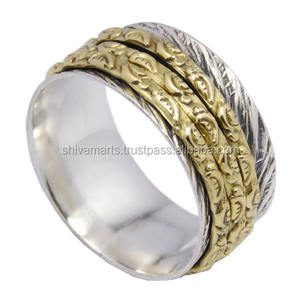 <b>Ring</b> <b>Spinner</b> 925 Sterling Silver Two Tone Hammer <b>Rings</b> Eternity Vermeil Indian Handmade Silver Jewelry for Gift - Product Image 3
